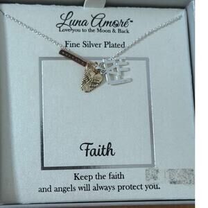 NWOT Luna Amore Love you to the moon and back Fine Silver Plated Faith Necklace‎